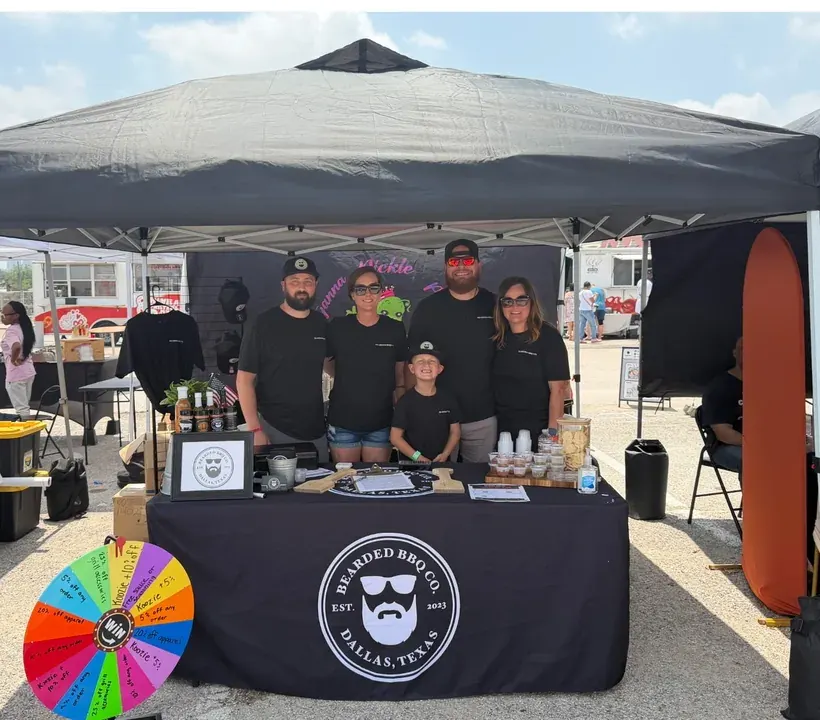 The Bearded BBQ Co. team at their market booth in Dallas, Texas