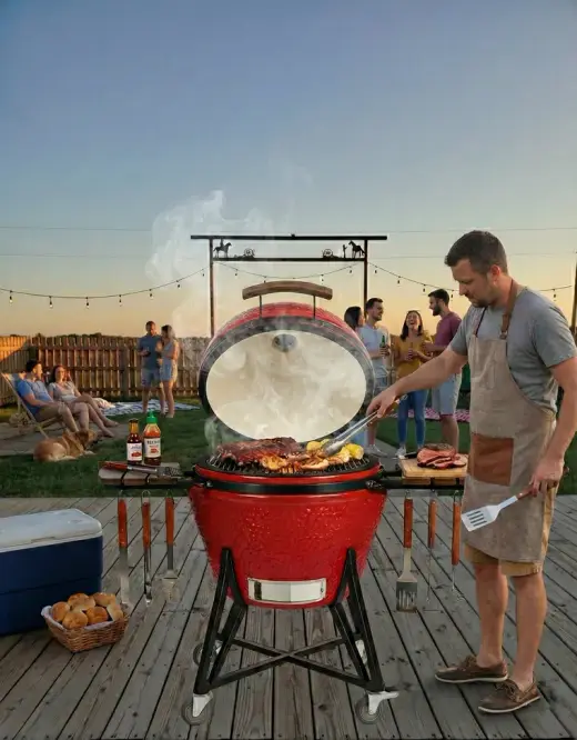 Bearded BBQ Pitmaster grill at a backyard cookout