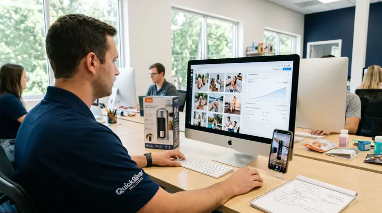 Marketer reviewing ad performance dashboards