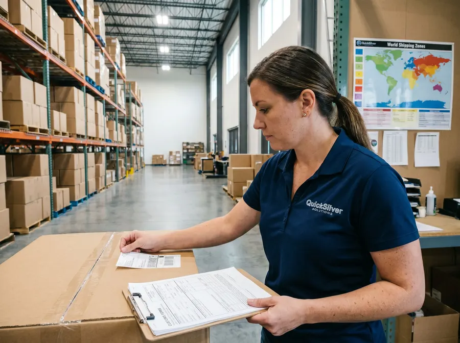 QuickSilver coordinator labeling an international shipment